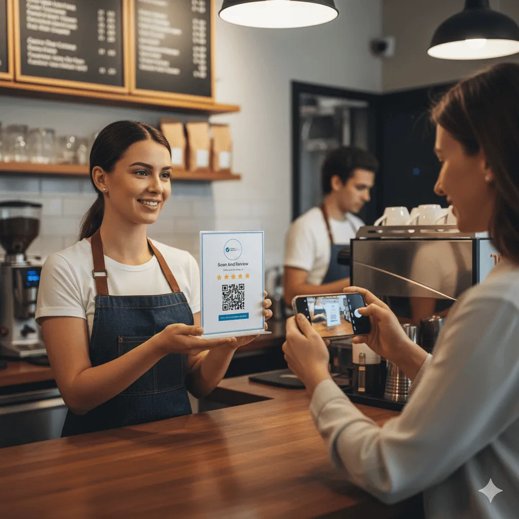 QR code table stand for collecting reviews in a restaurant
